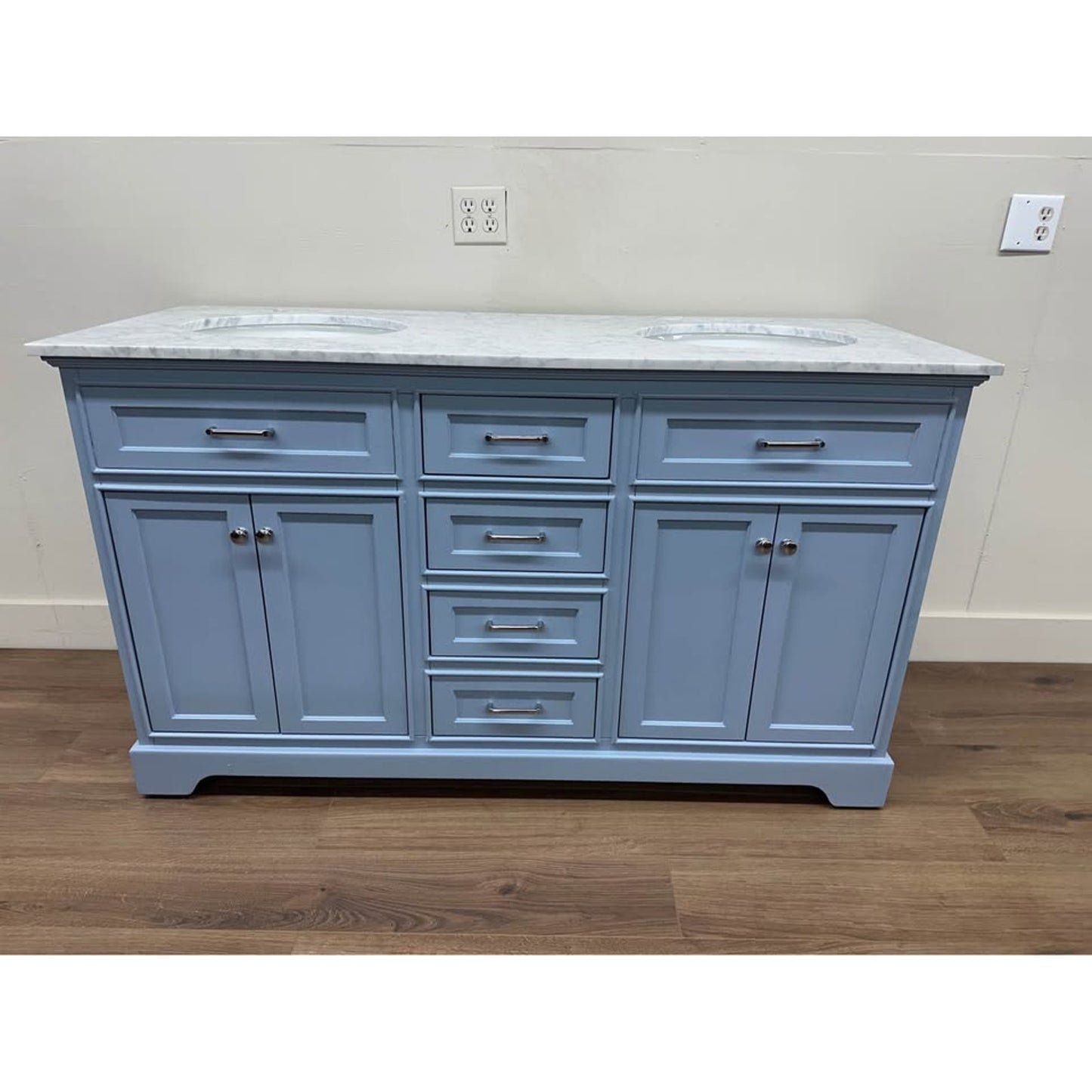 Ronnie 60'' Double Bathroom Light Blue Vanity with Marble Top Birch Lane