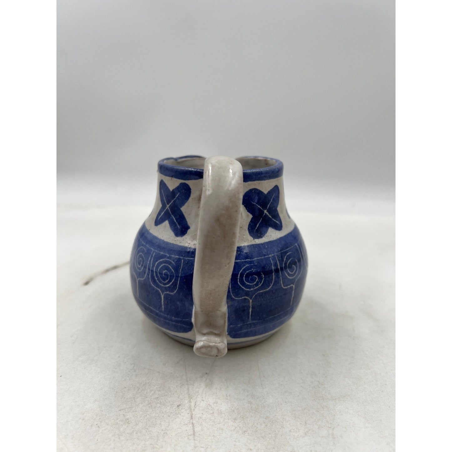 Blue White Ceramic Pitcher Creamer Small Decorative Hand Painted Swirl Floral