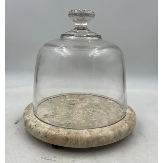 VTG Marble Base Glass Cloche Dome Cover Display Server Tray