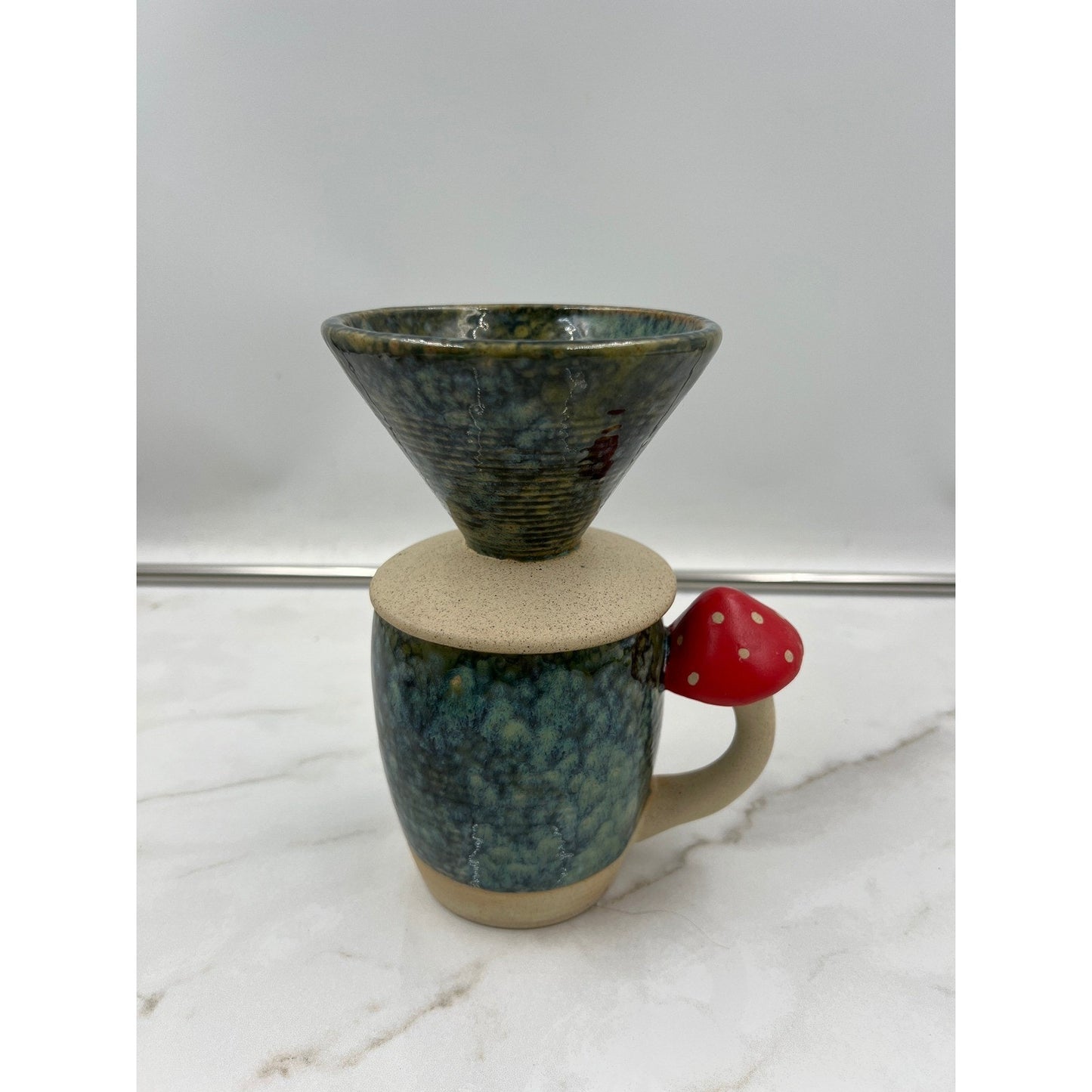 Urban Outfitters UO Home Mushroom Pour Over Coffee Mug Set Teal Green Ceramic