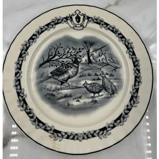 Mary Carol Home Collection Pheasant Quail Plate Black White Scalloped 8"