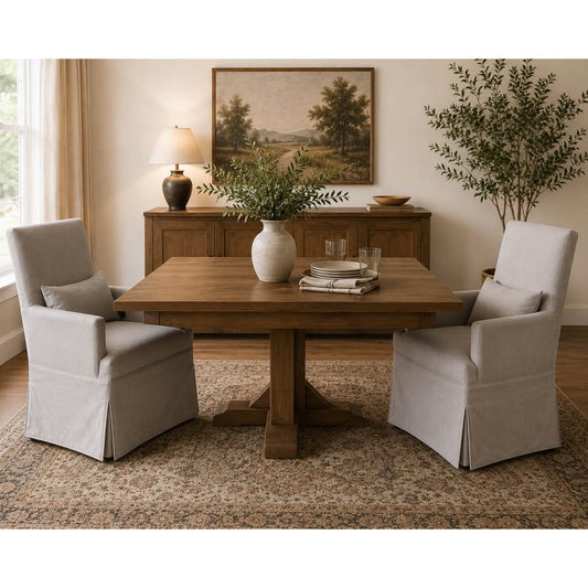 Gray Slipcovered Arm Chairs Dining Chairs Kitchen Chair Caster Wheels w/Pillows