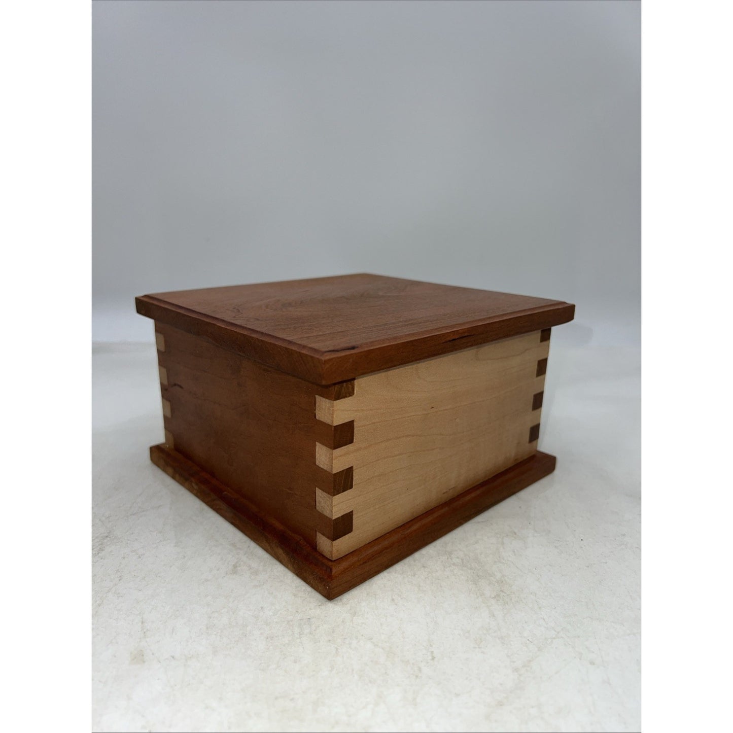 VTG Wood Box With Lid Dovetail Handmade Light Dark Salt Box