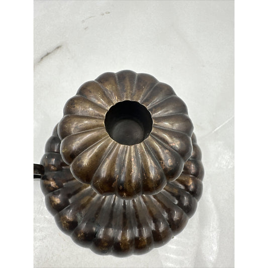 Vtg Brass Candle Holder Finger Loop Handle Scallop Ribbed Mid Century 5” India