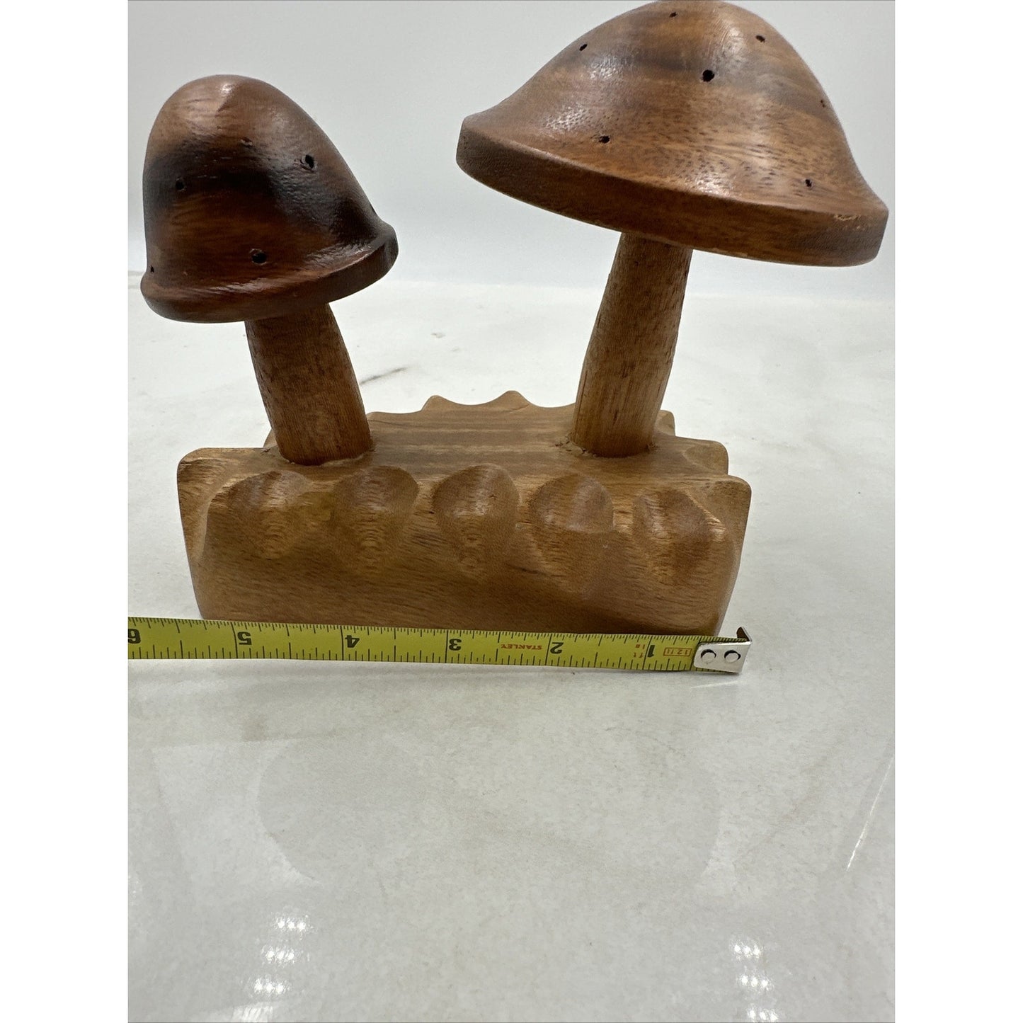 Vtg Wood Mushrooms Toothpick Holder Leilani Handcrafted Philippines 2 Monkey Pod