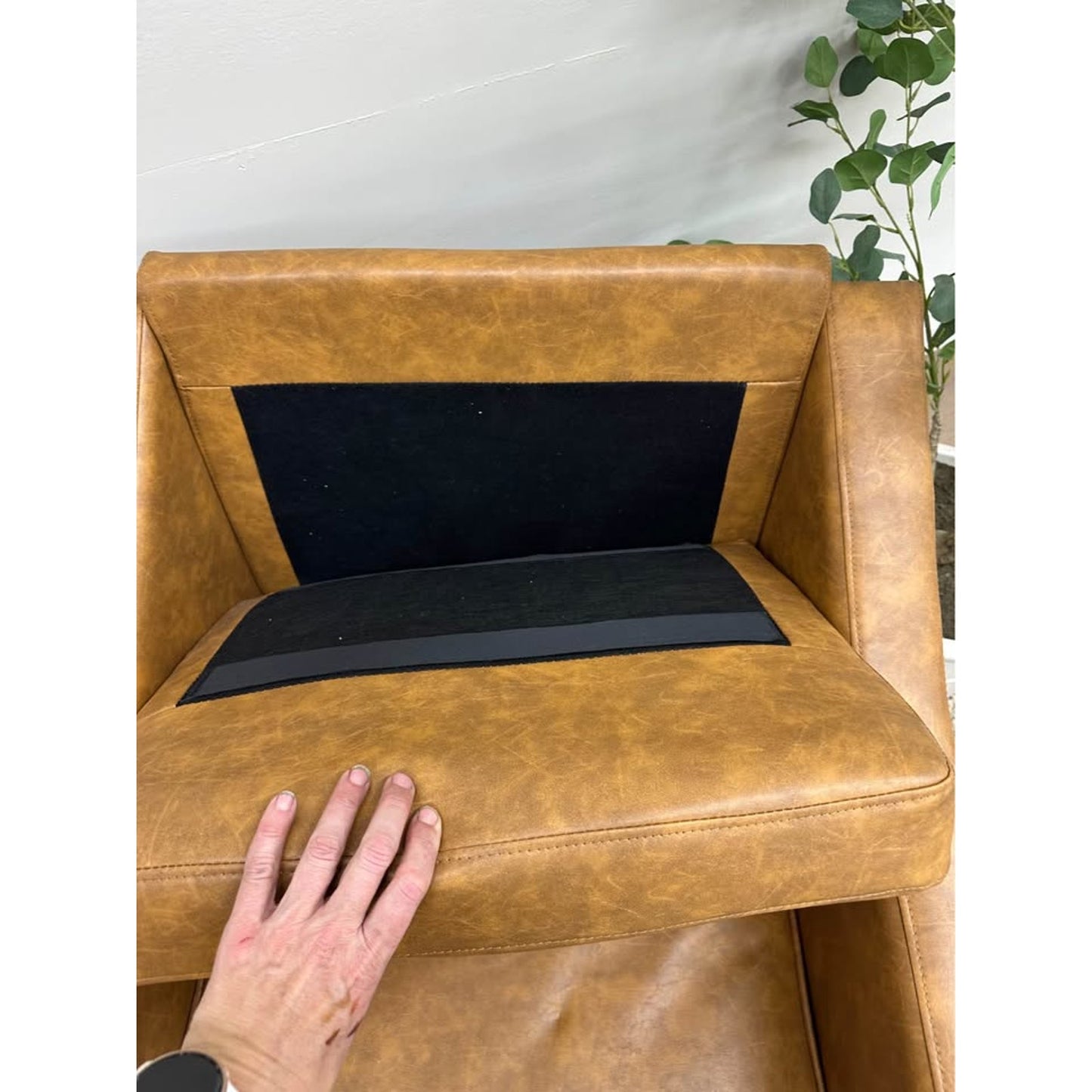 Celio Vegan Leather Armchair-CAMEL Brown Nail Head Trim New Karat Home