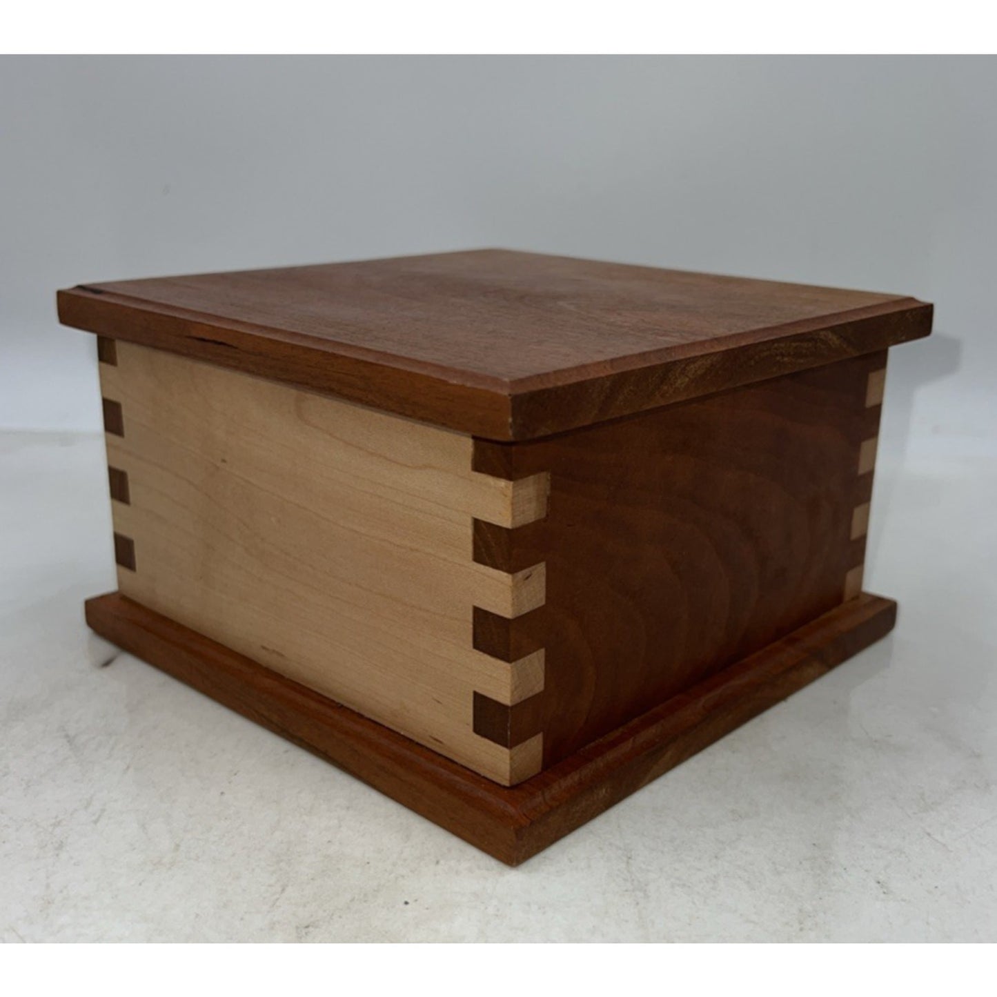 VTG Wood Box With Lid Dovetail Handmade Light Dark Salt Box