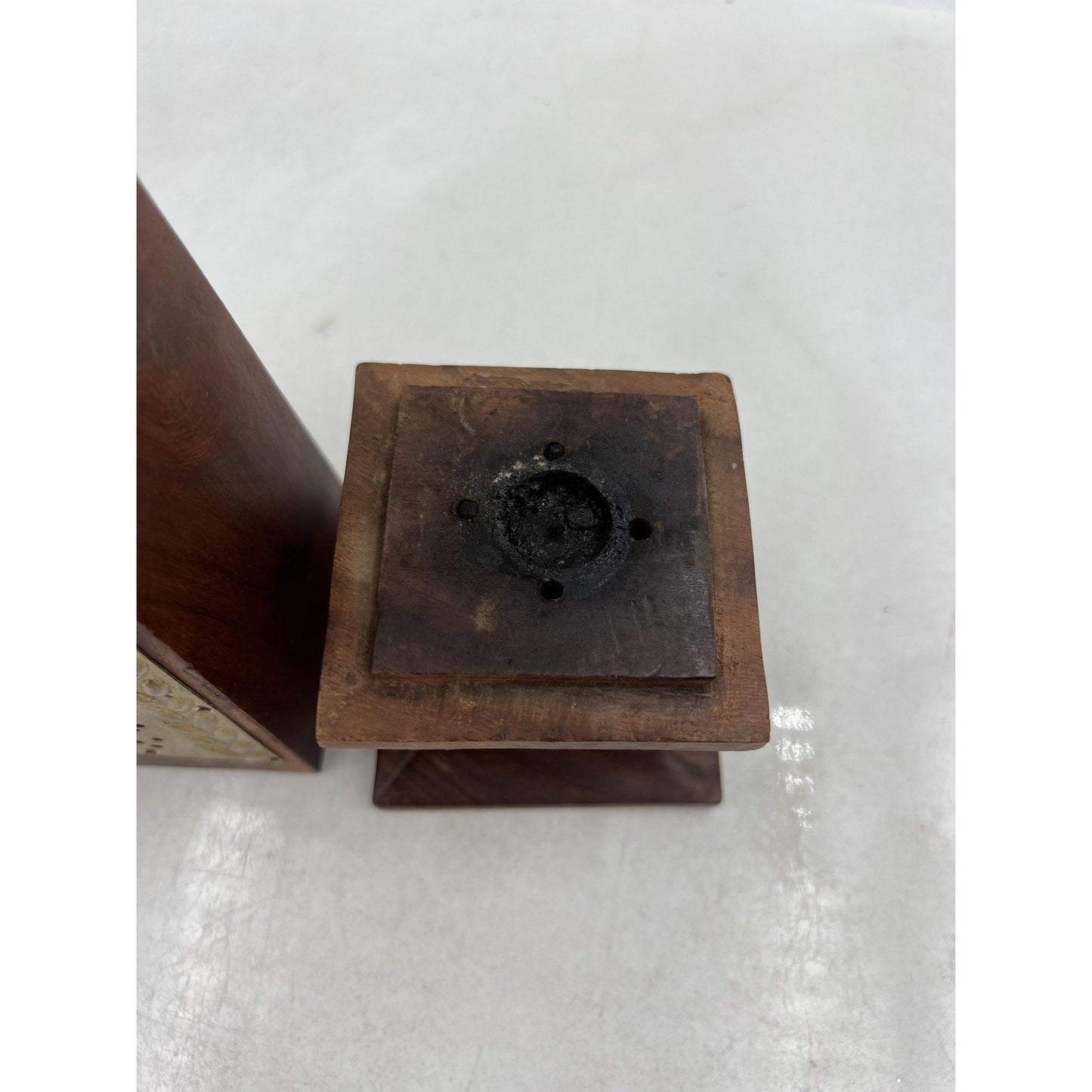 Handcarved Wood Tower Incense Burner Pagoda Brass Panel Cone Holder Decor