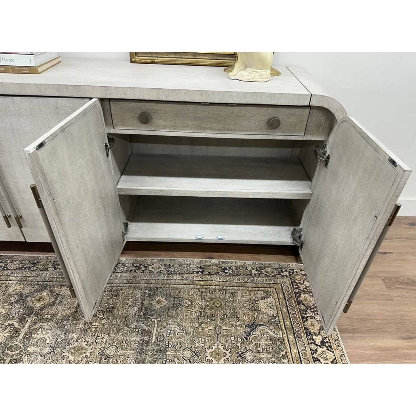 Modern Mood Buffet Console Entry Buffet Arched Waterfall Hooker Furniture Creamy Grayish Color