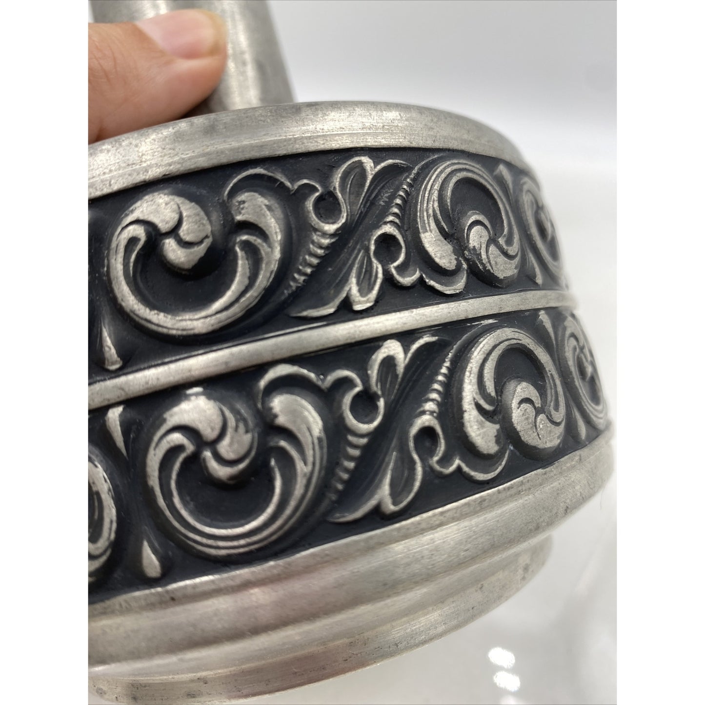 VTG Norsk Tinn Pewter Vase Bud Vase Vaga Etched Norwegian 7.5" Tall