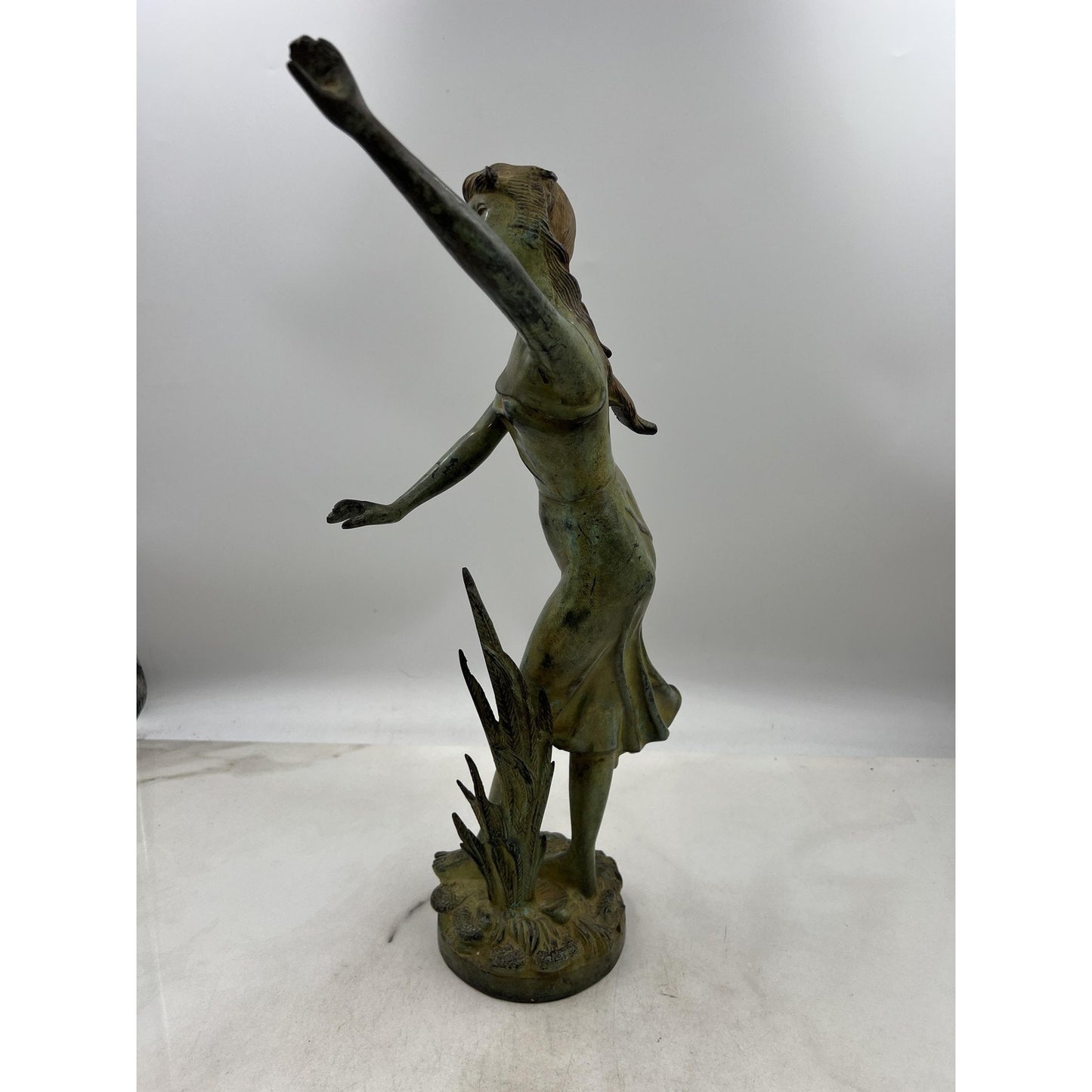 Vintage Art Nouveau Bronze Lady Statue India 18" Tall Elegant Female Figure