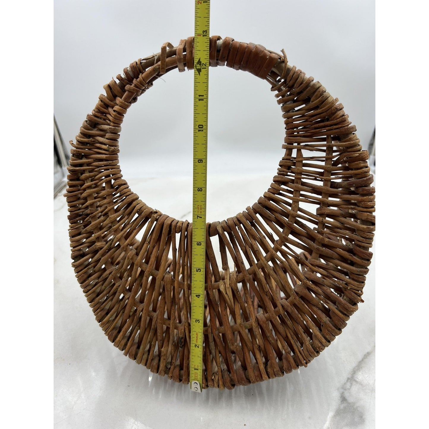 Vintage Handwoven Wicker Basket Round Boho Rustic Purse Bag 12x12x5 Storage