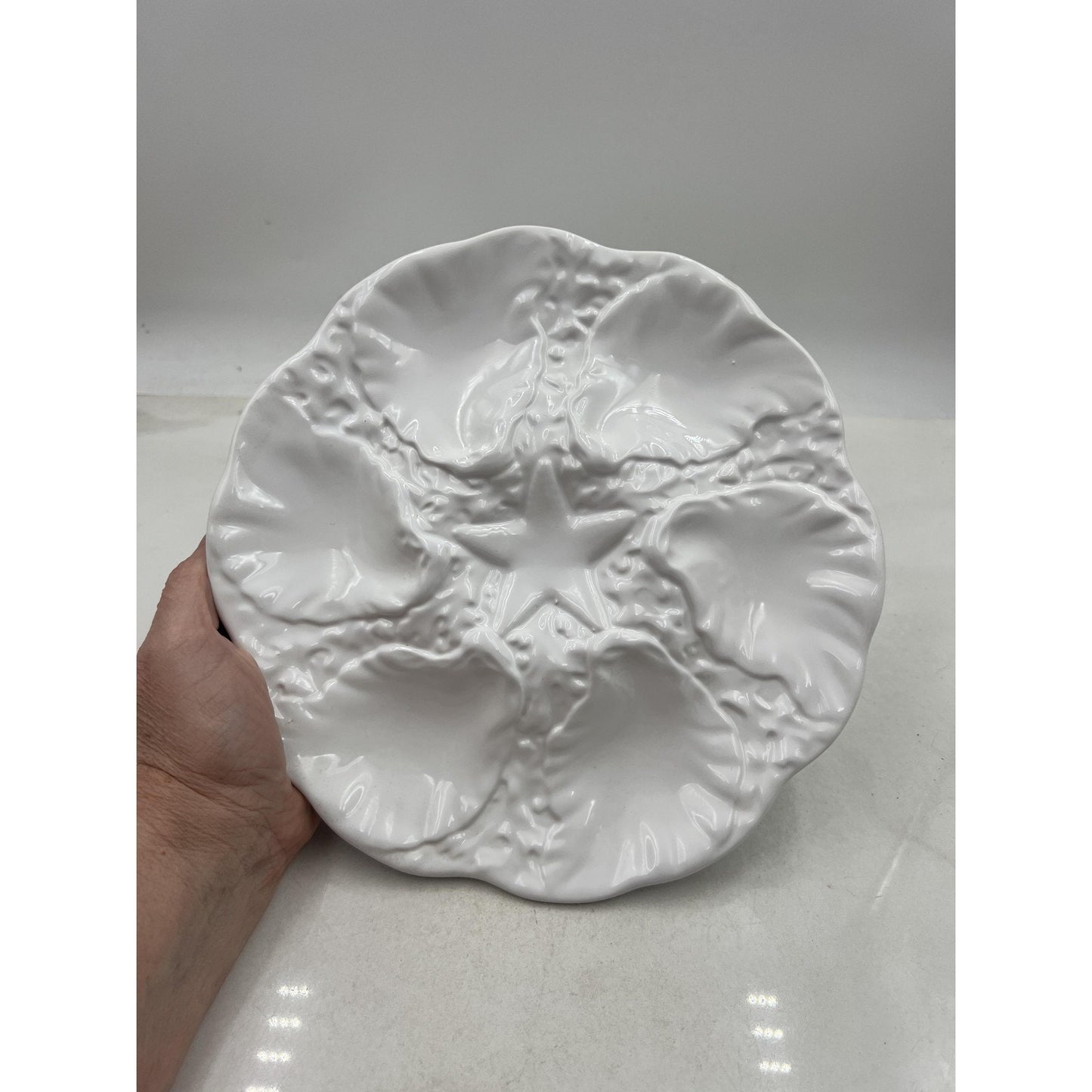 Neto & Gomes Oyster Plate White Ceramic Starfish Center 6-Well Server Portugal