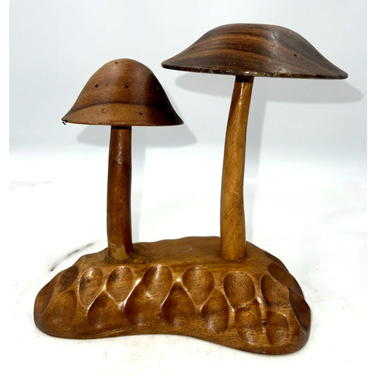 Vtg Teak Wood Mushrooms Toothpick Holder Handcrafted Philippines