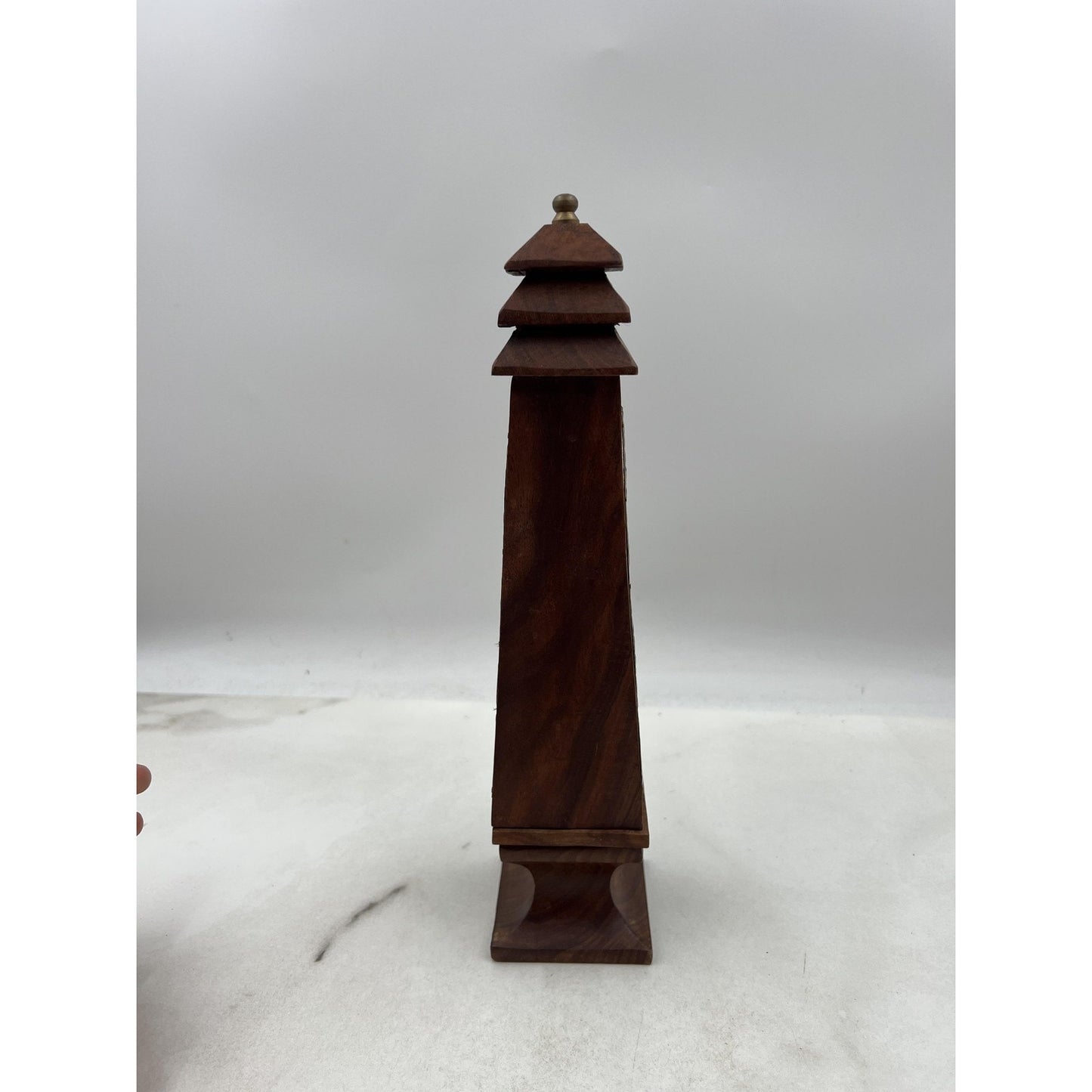 Handcarved Wood Tower Incense Burner Pagoda Brass Panel Cone Holder Decor
