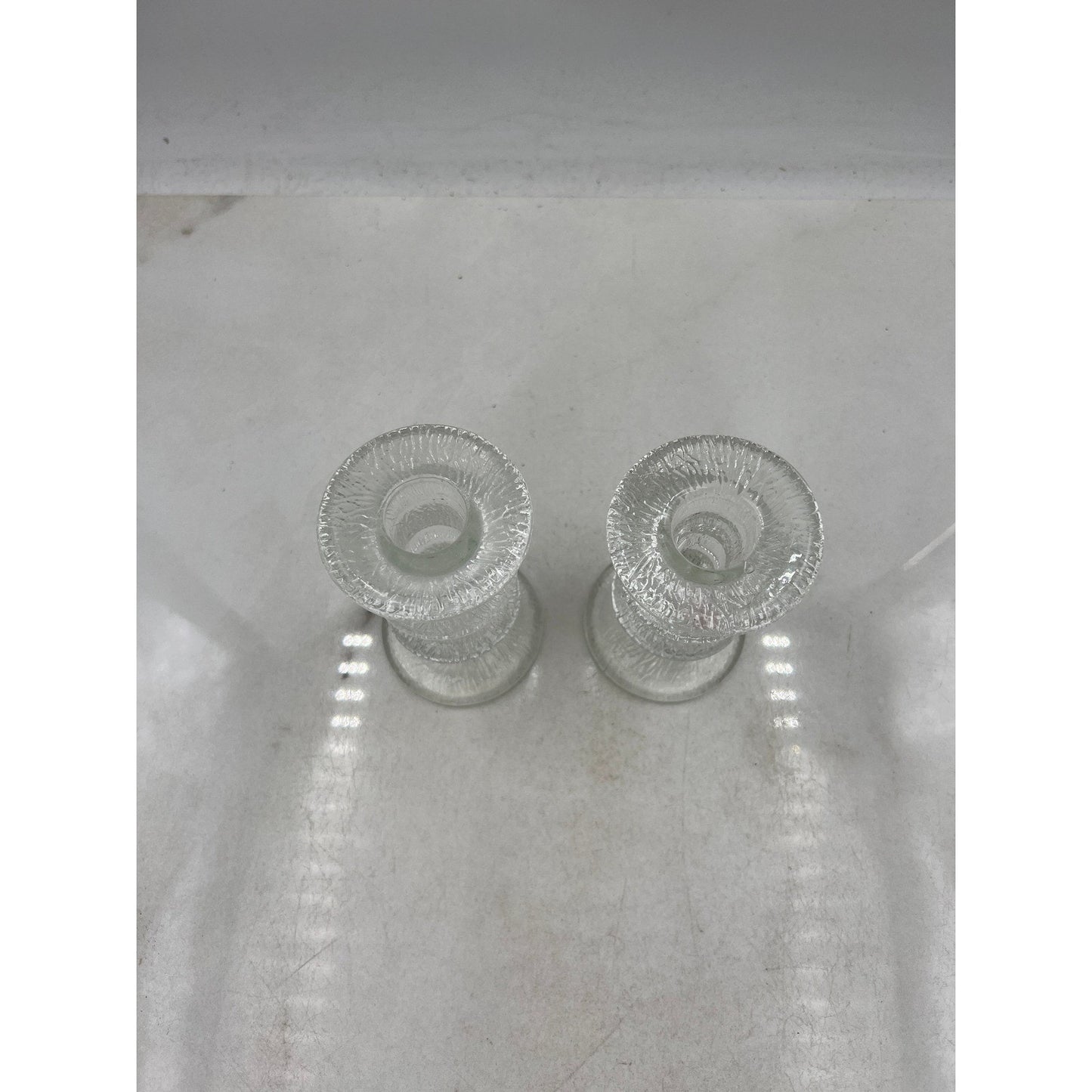 VTG Glass Candlesticks Pukeberg Staffan Gellerstadt Eisglass Candleholder