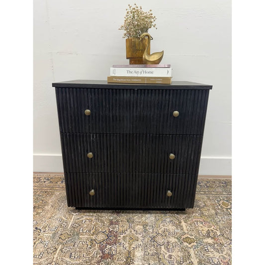 Albert 3-Drawer Nightstand End Table Wood CHARCOAL Built In Outlet