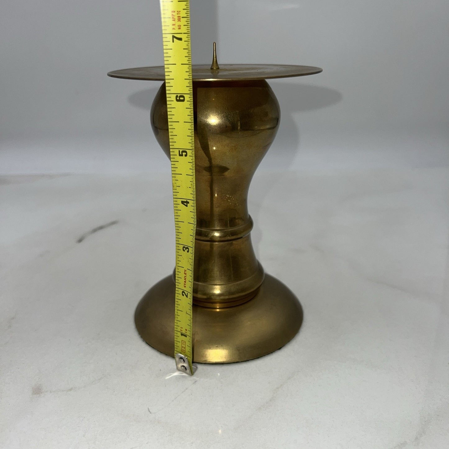 Vintage Brass Candle Holder Metal Ball Stem 6.5" Tall India Pillar