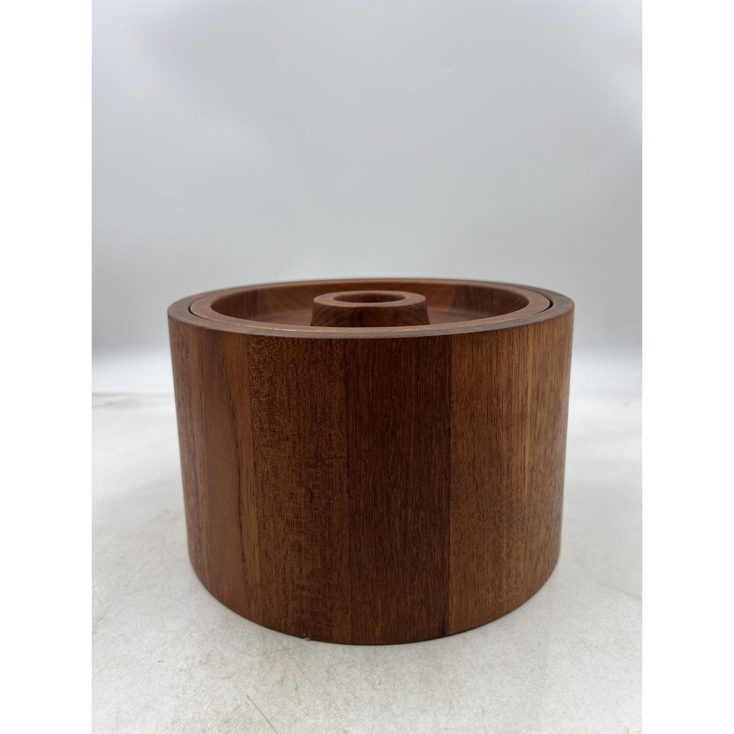 Dansk Teak Ice Bucket Mid Century Modern Barrel Lid Danish Denmark Wood Barware