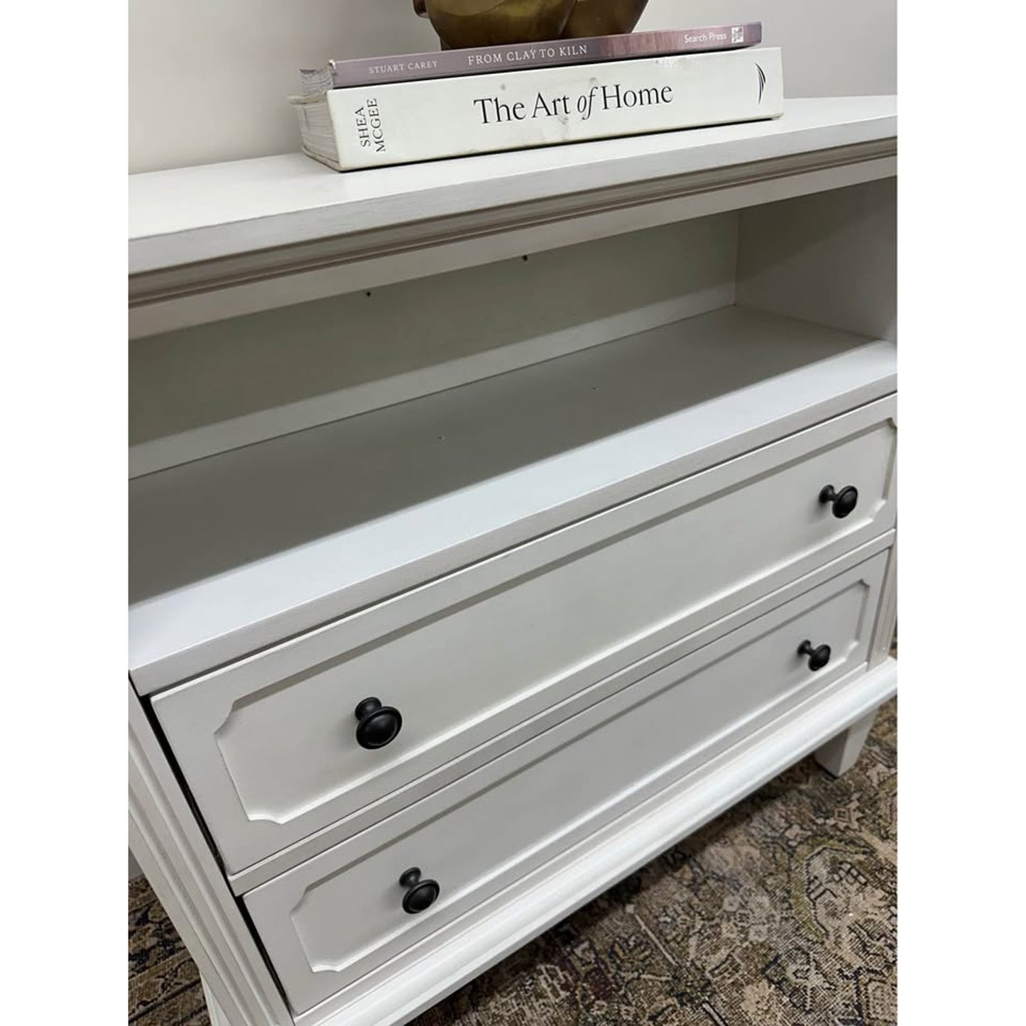 Davide 2 Drawer Nightstand Solid Wood End Table Chest Creamy White W/Charging Station New