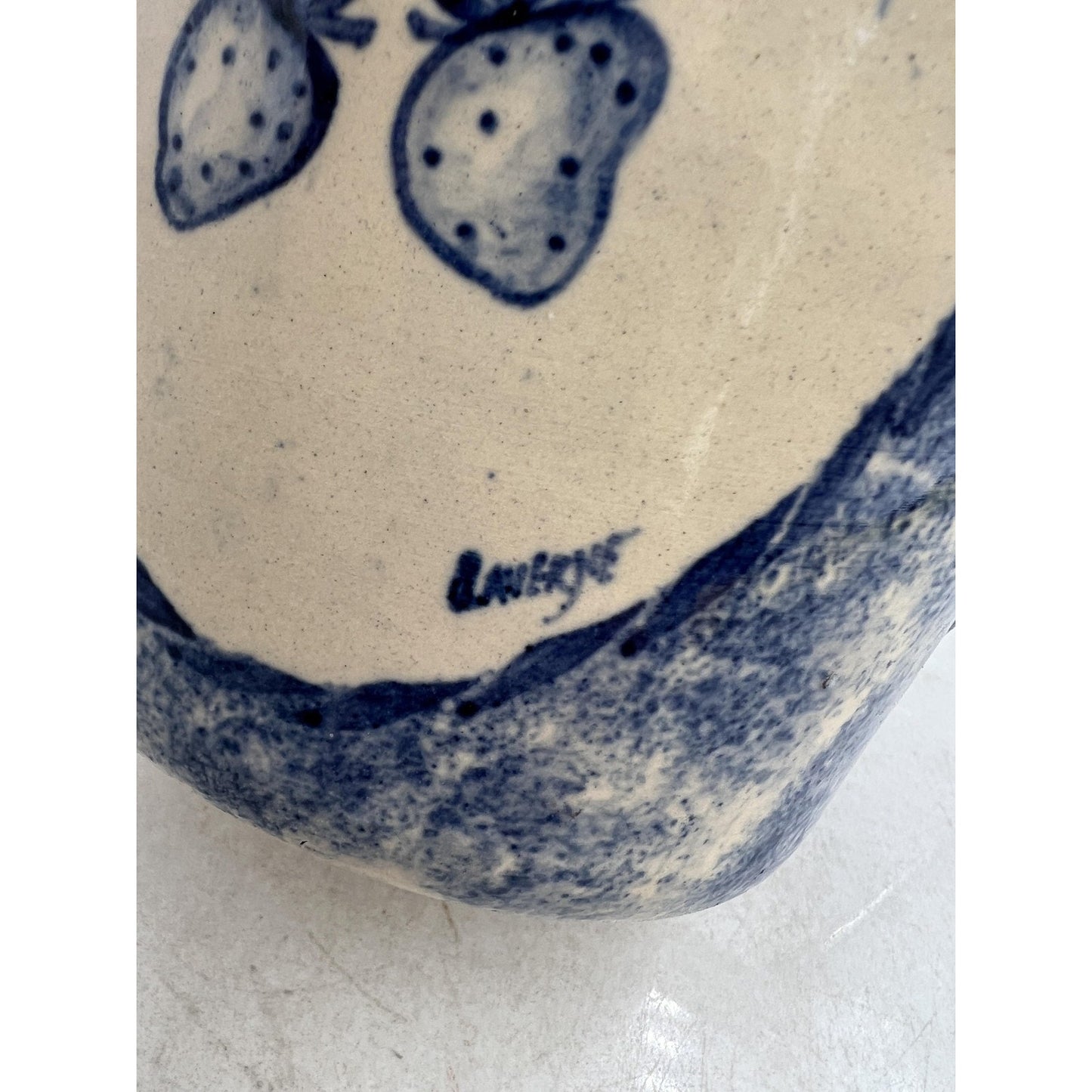 Vintage Gruene Pottery Pitcher 7" Spongeware Hand Painted Strawberries Texas USA