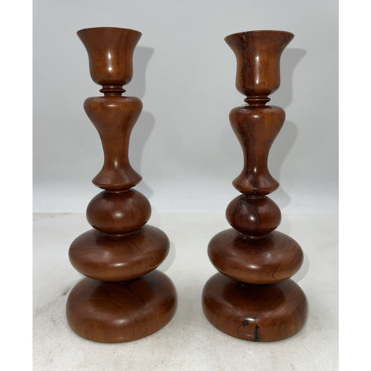 Vintage Wood Candle Holders Turned Brown Set Of 2 Morris Springer Home Decor 9"
