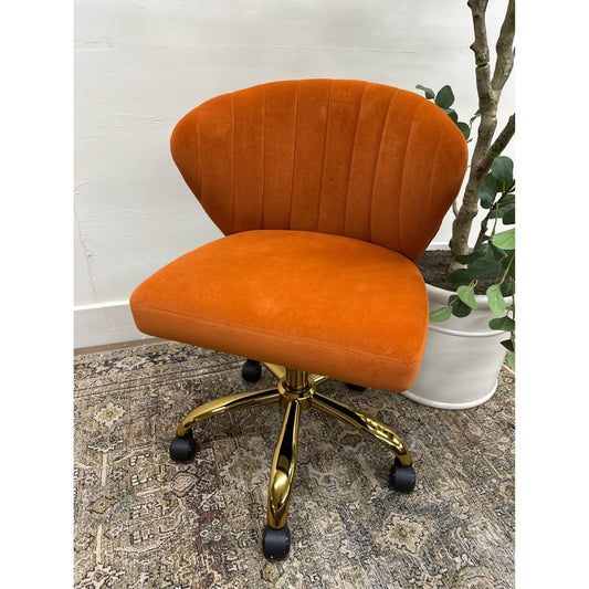 Ilia Task Office Chair Rolling Orange Velvet Gold New Karat Home