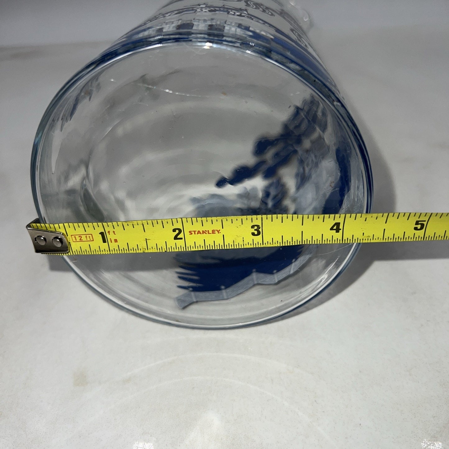 Vintage Glass Blue Willow Martini Pitcher w/ Applied Glass Handle