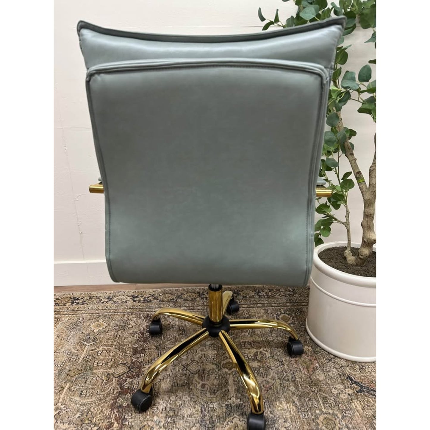 Riccardo Task Chair GREY Faux Leather Gold Rolling Office Chair