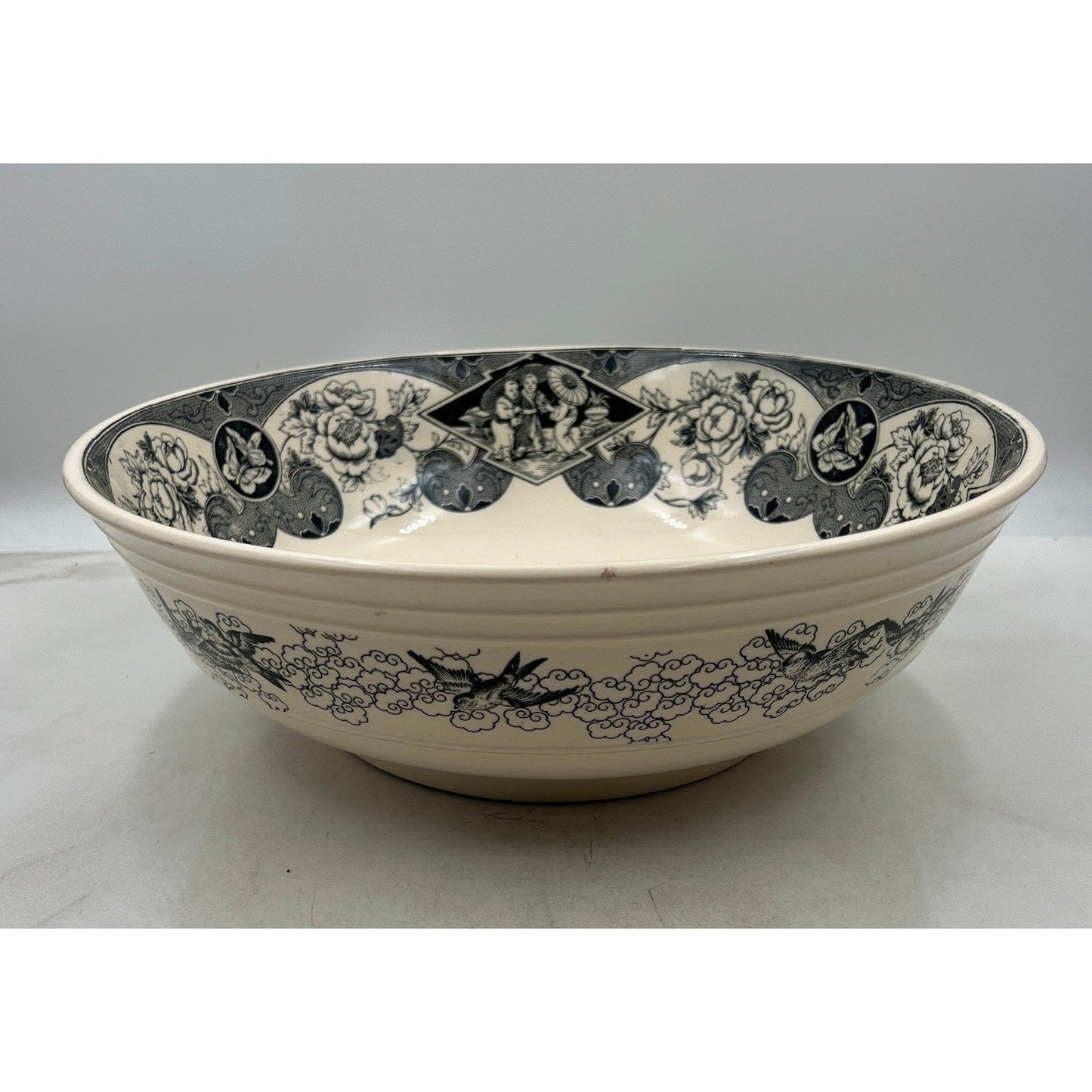 VTG Brownfield Sado Large Serving Bowl Floral Dragon Birds Ironstone