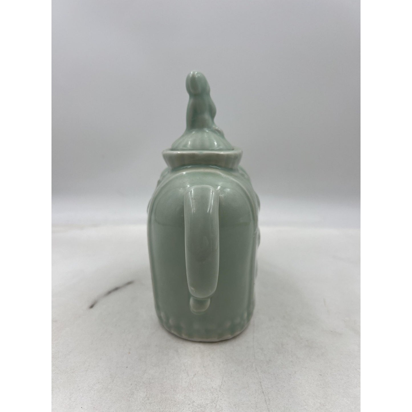 Celadon Porcelain Elephant Teapot Figural Lidded Pot Chinese Mark Relief Glaze