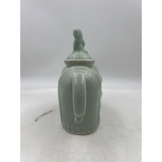 Celadon Porcelain Elephant Teapot Figural Lidded Pot Chinese Mark Relief Glaze