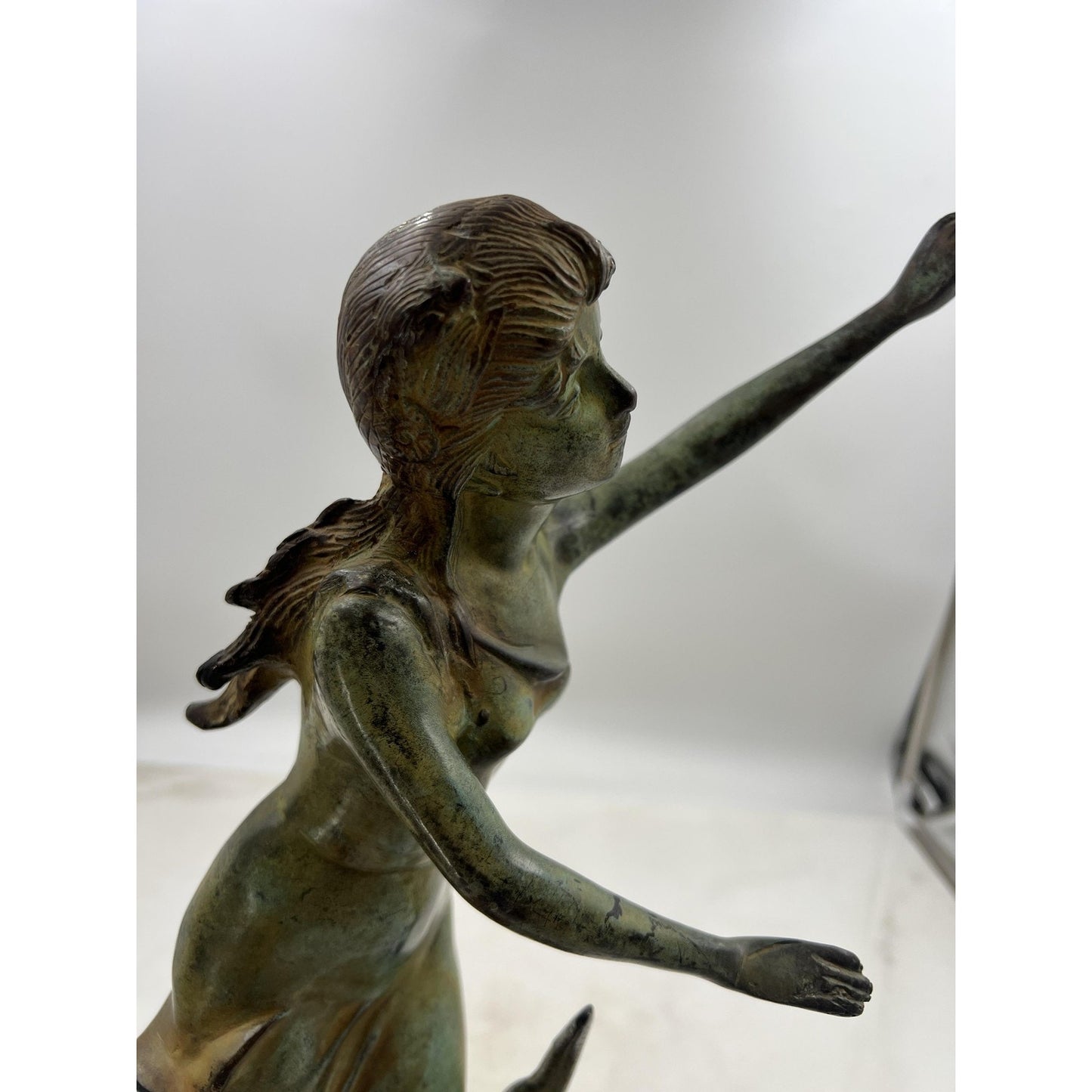 Vintage Art Nouveau Bronze Lady Statue India 18" Tall Elegant Female Figure