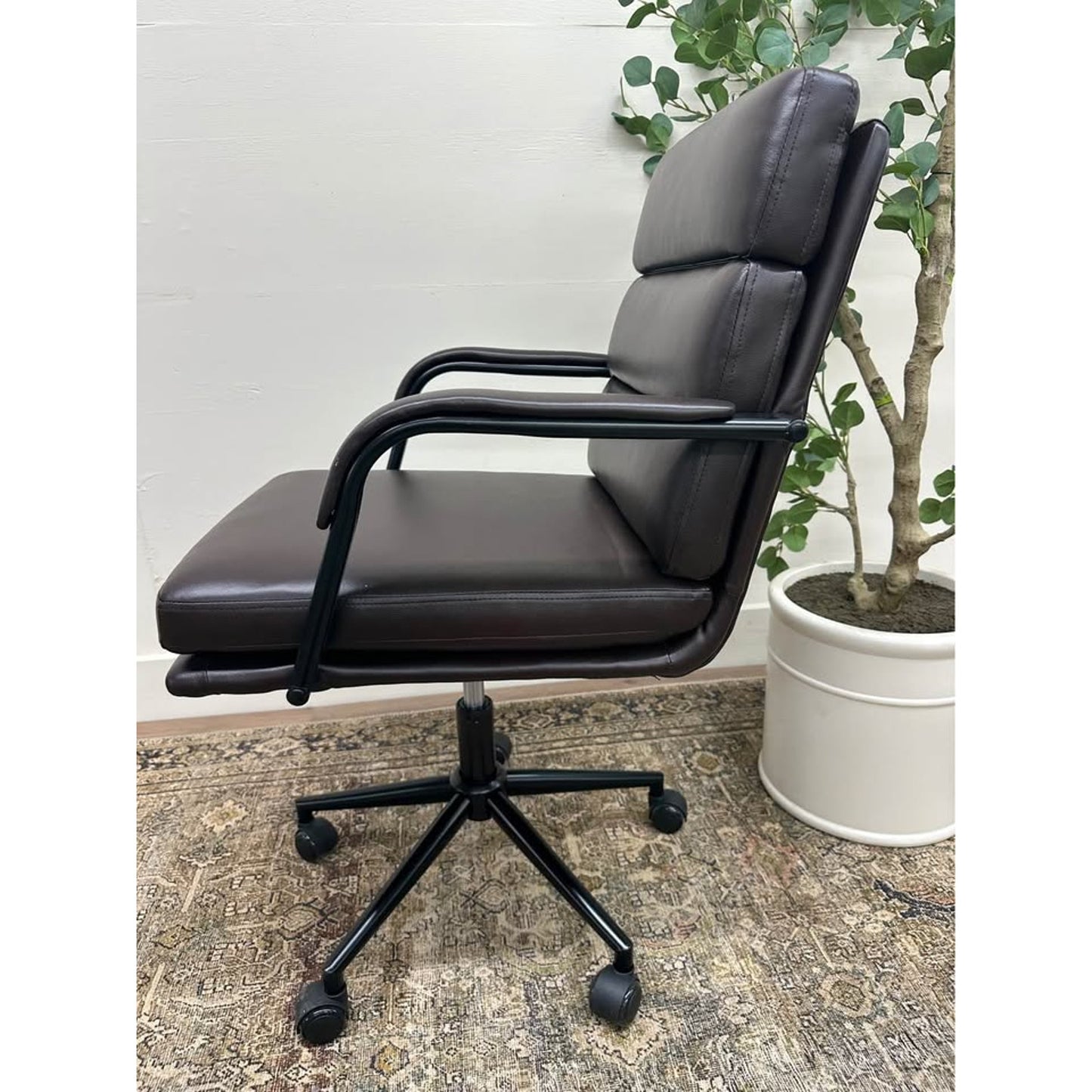 Joseph Task Chair-Brown Faux Leather Rolling Office Chair