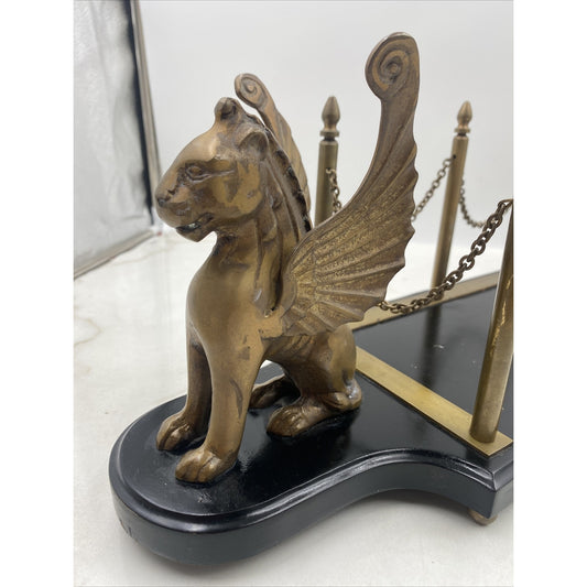 VTG Egyptian Brass Desk Book Holder Griffins Decanter Holder Stand Barware MCM