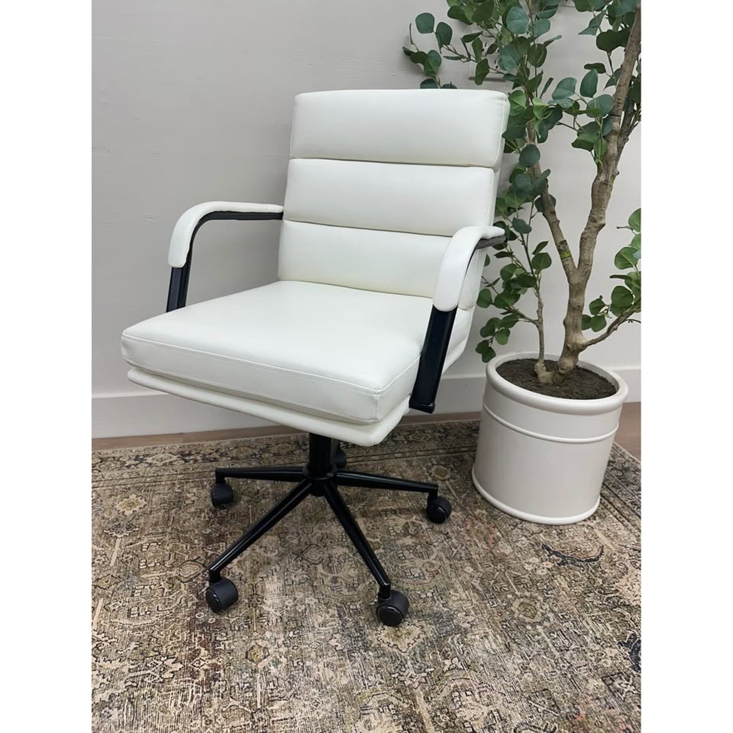 Joseph Task Chair-White Faux Leather Rolling Office Chair