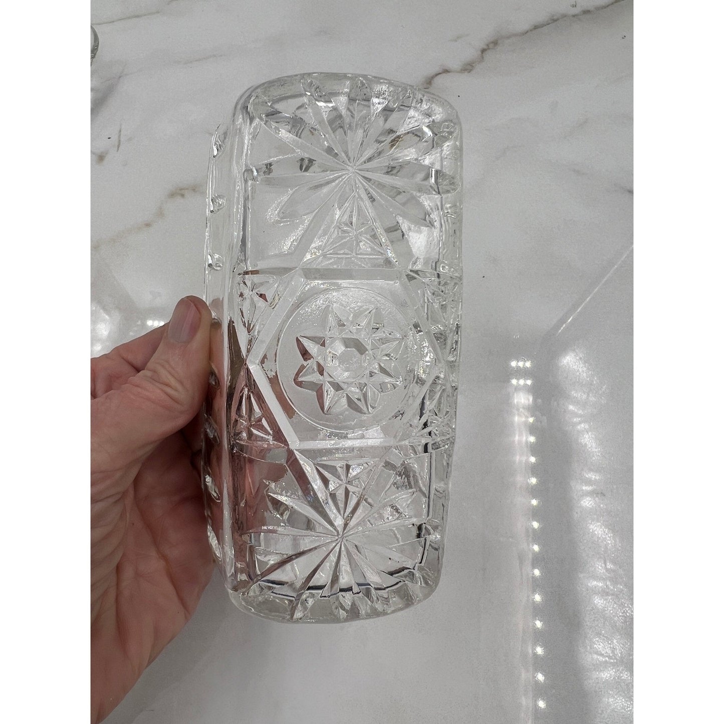 Butter Dish Vintage Clear Pressed Glass with Lid Starburst Diamond Pattern