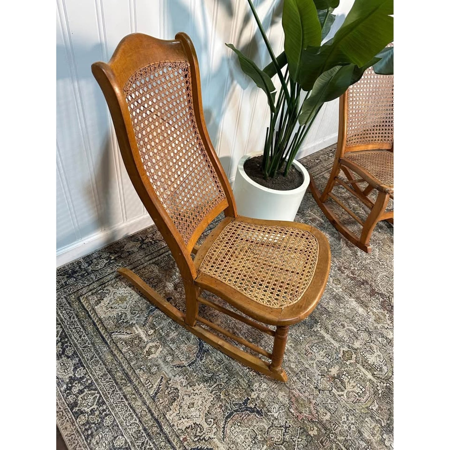 VTG Victorian Style Walnut With Cane Seat and Back Rocker Chairs Set of 2