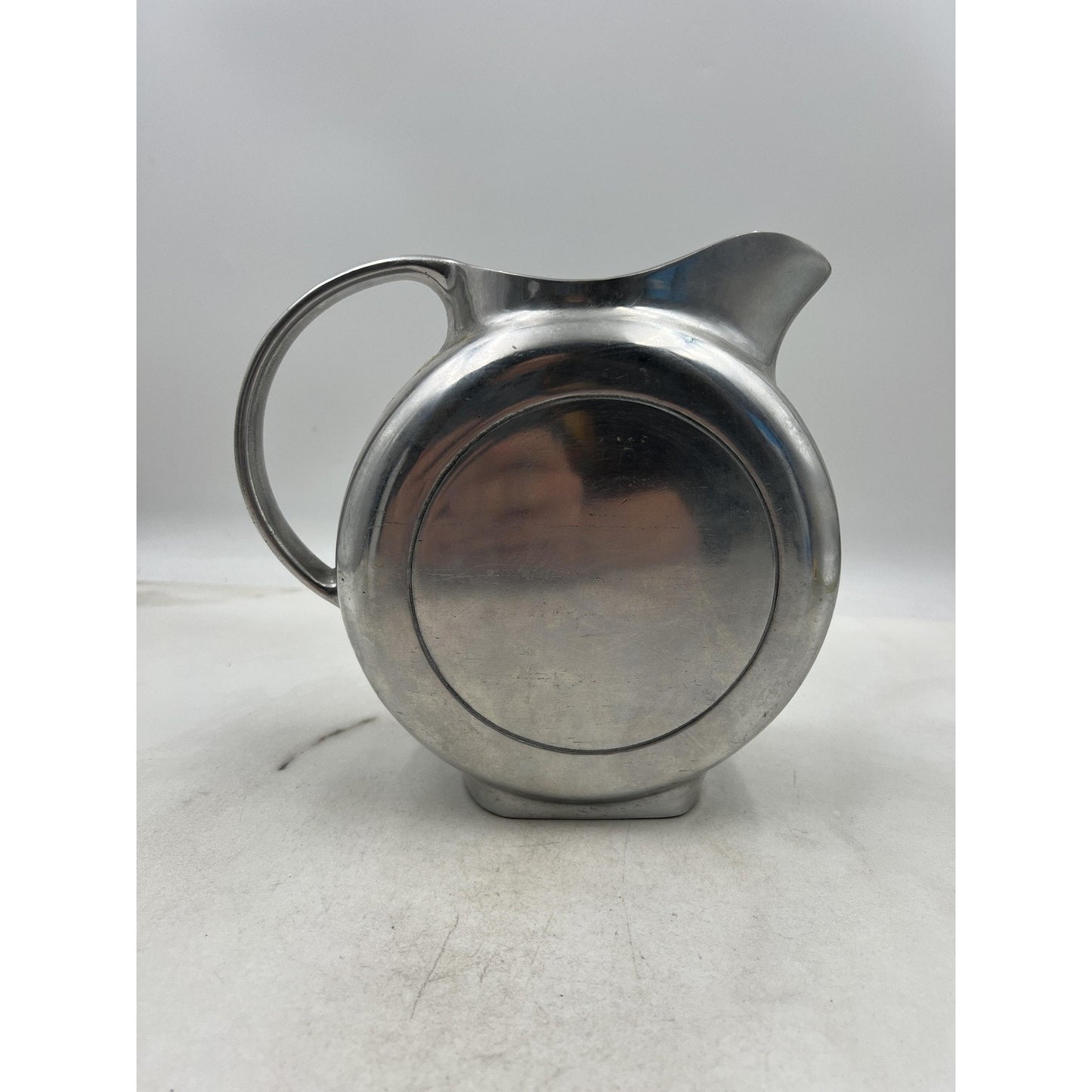 Wilton Mount Joy PA Round Pitcher Cast Metal Jug Silvertone Made in USA MCM