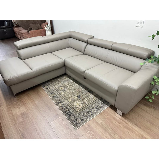 Tan Italian Leather Sleeper Sectional Pull Out Bed & Storage Europe Pewamo