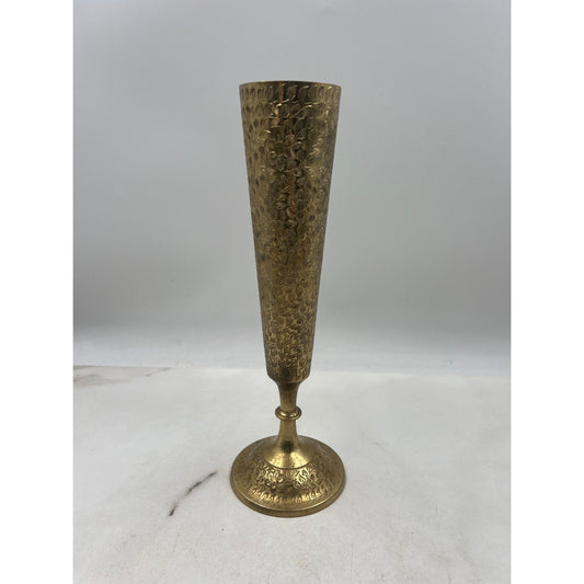 Vintage Brass Bud Vase Etched Floral Trumpet Pedestal Base India