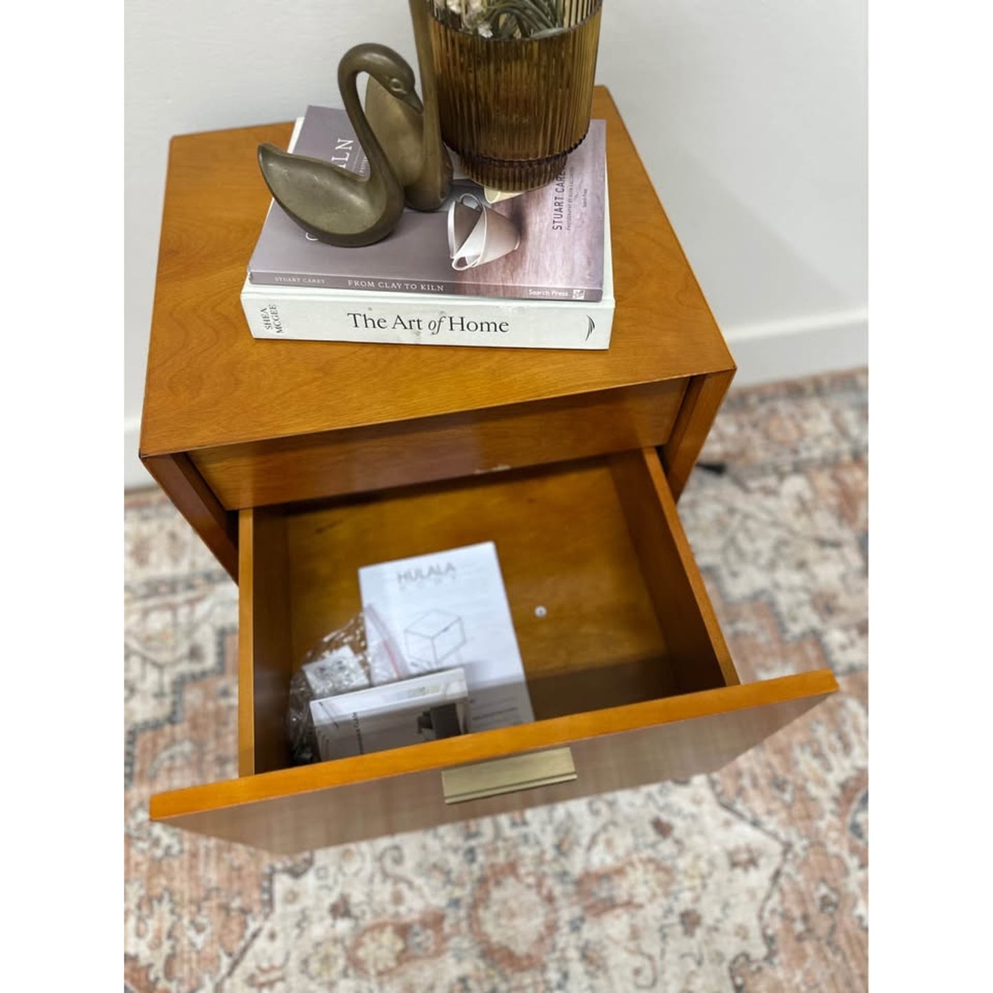 Anita 2 - Drawer WoodNightstand with Built-In Outlets-WALNUT