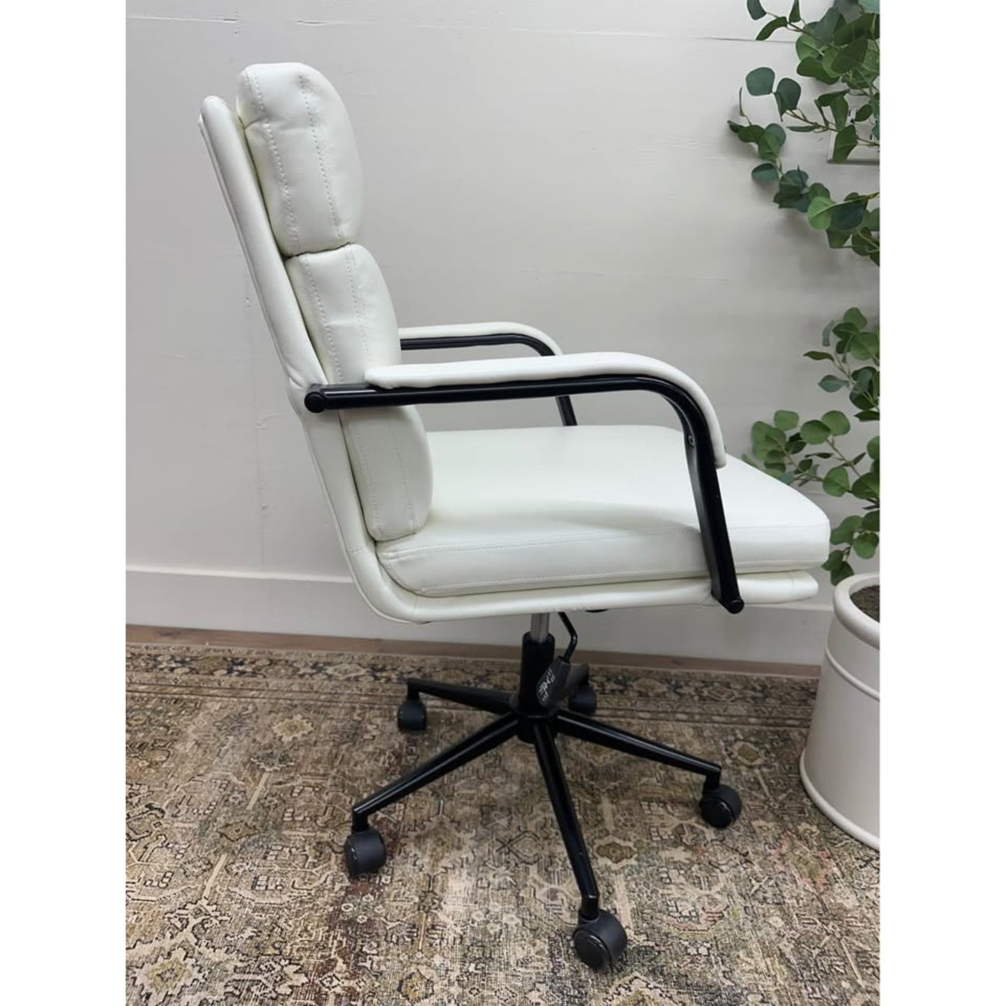 Joseph Task Chair-White Faux Leather Rolling Office Chair