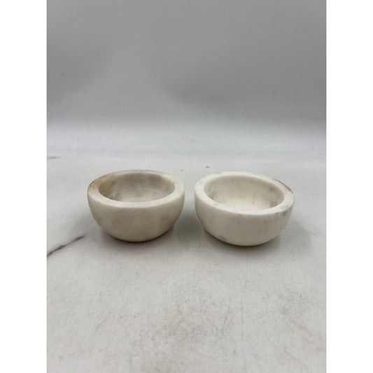 Vintage Marble Salt Cellars Bowls Set of 2 Round 4.5in Stone Kitchen Decor
