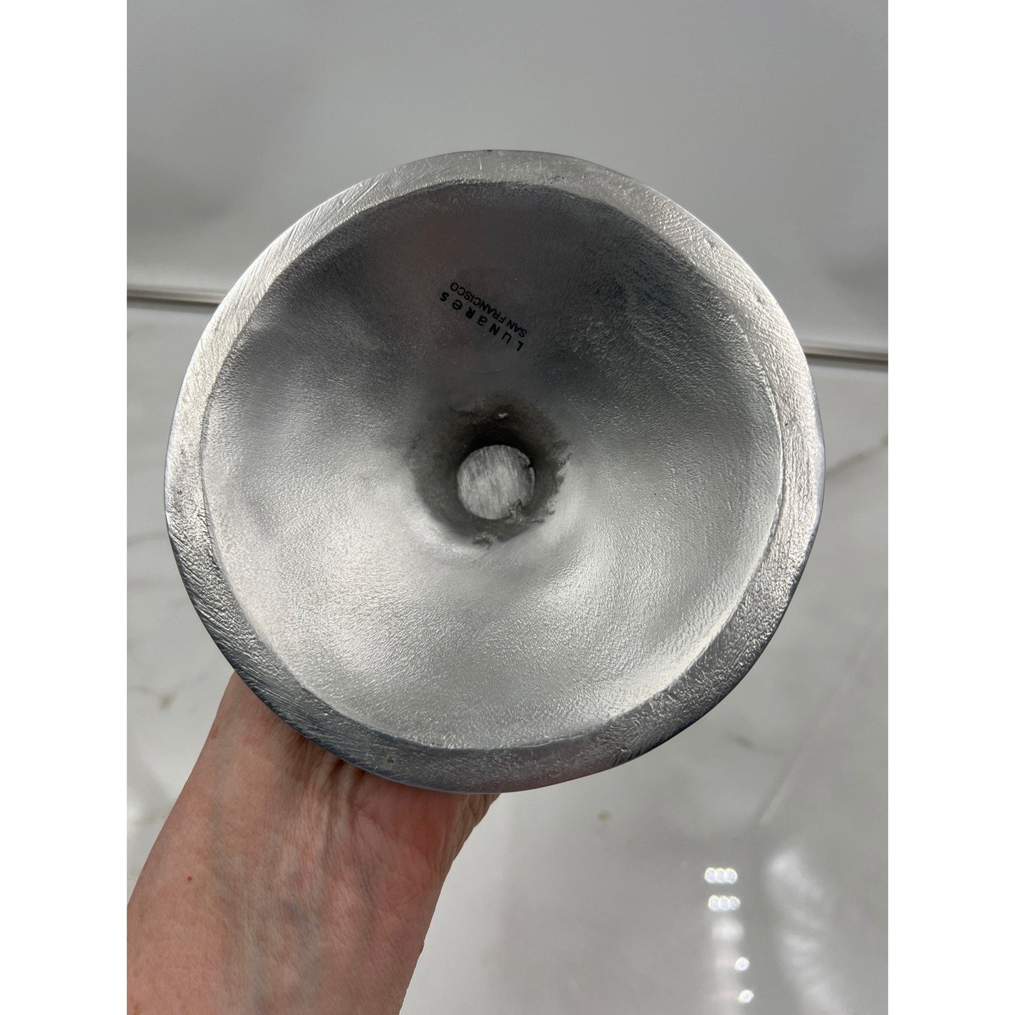 Lunares San Francisco Polished Aluminum Candlestick Holder Mid Century Mod Style