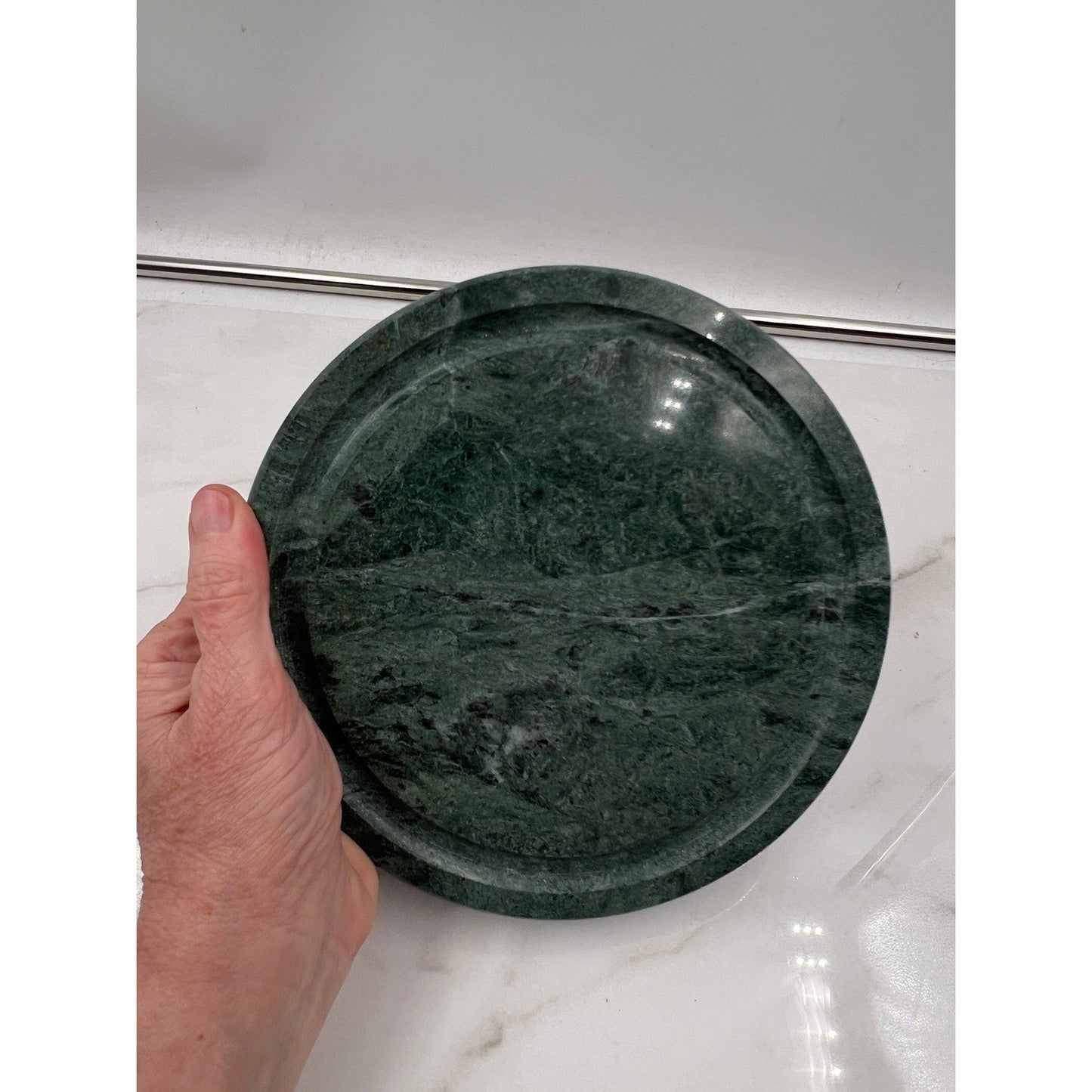 VTG Dutch Garden Green Marble Cheese Dome with Glass Cloche 7.5 Inch Base
