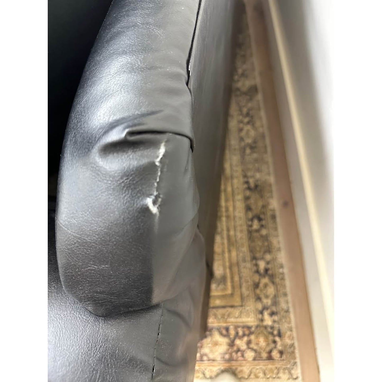Bernardus Sofa Couch 2-Tone Fabric Wooden Frame Loveseat With Carved Wood Trim Black Gray