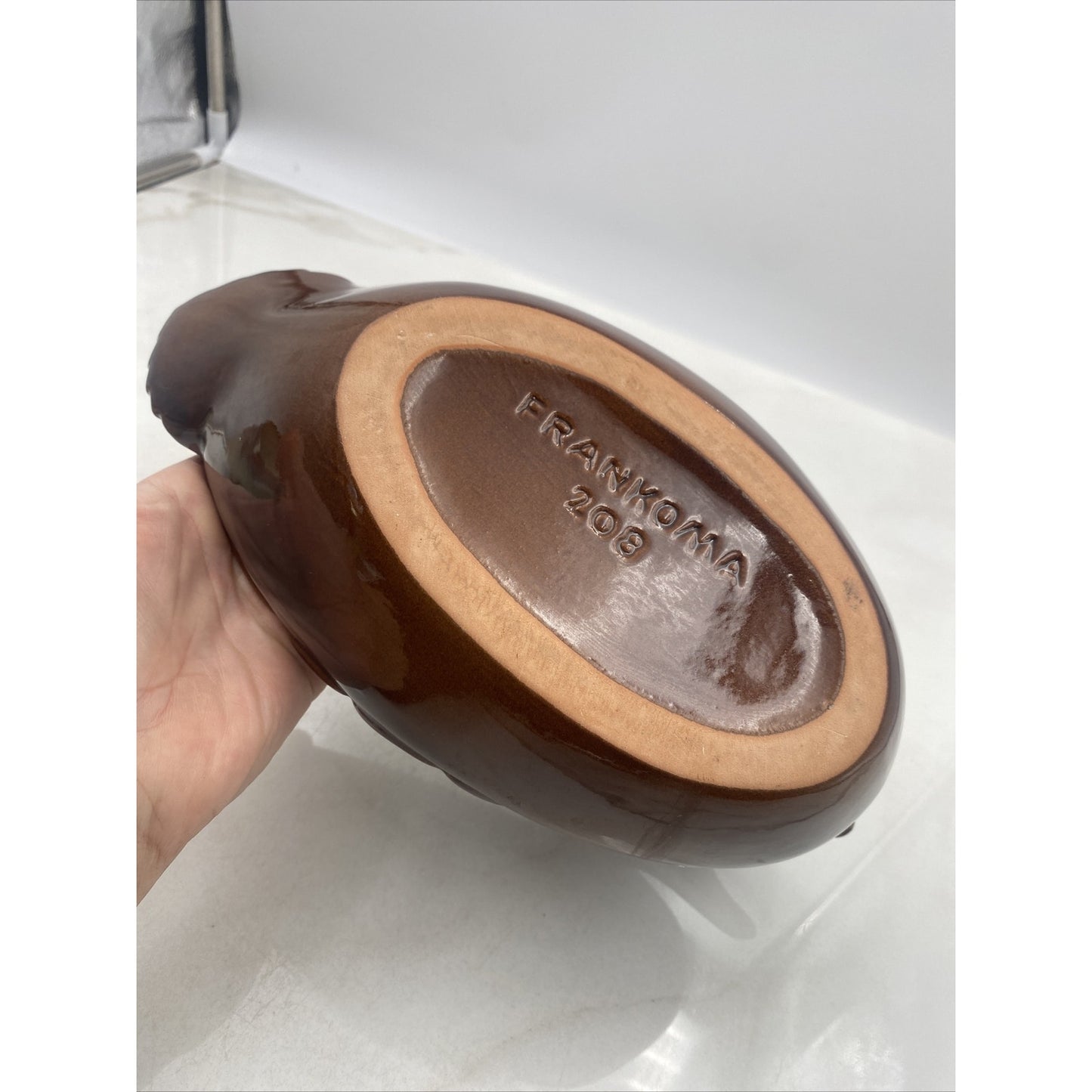 Vintage Frankoma Pottery Duck Planter 208A Brown Flower 10” Cottage Deco