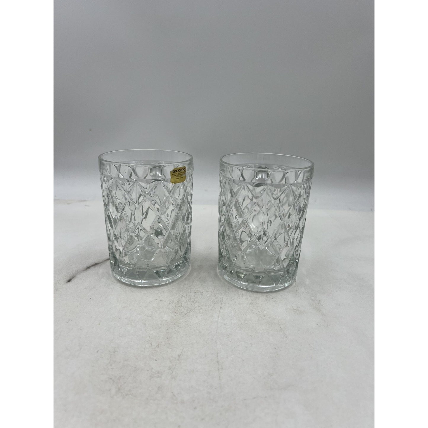 Arcoroc Sebastien Diamond Cut Glass Mugs Set of 2 Tempered Crystal Clear Coffee