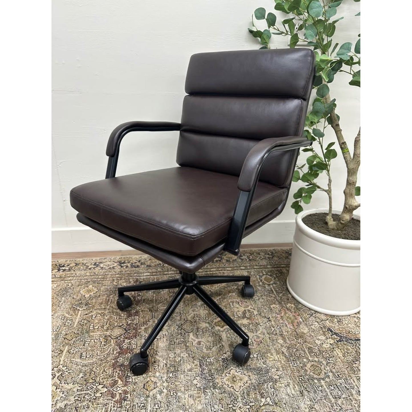 Joseph Task Chair-Brown Faux Leather Rolling Office Chair